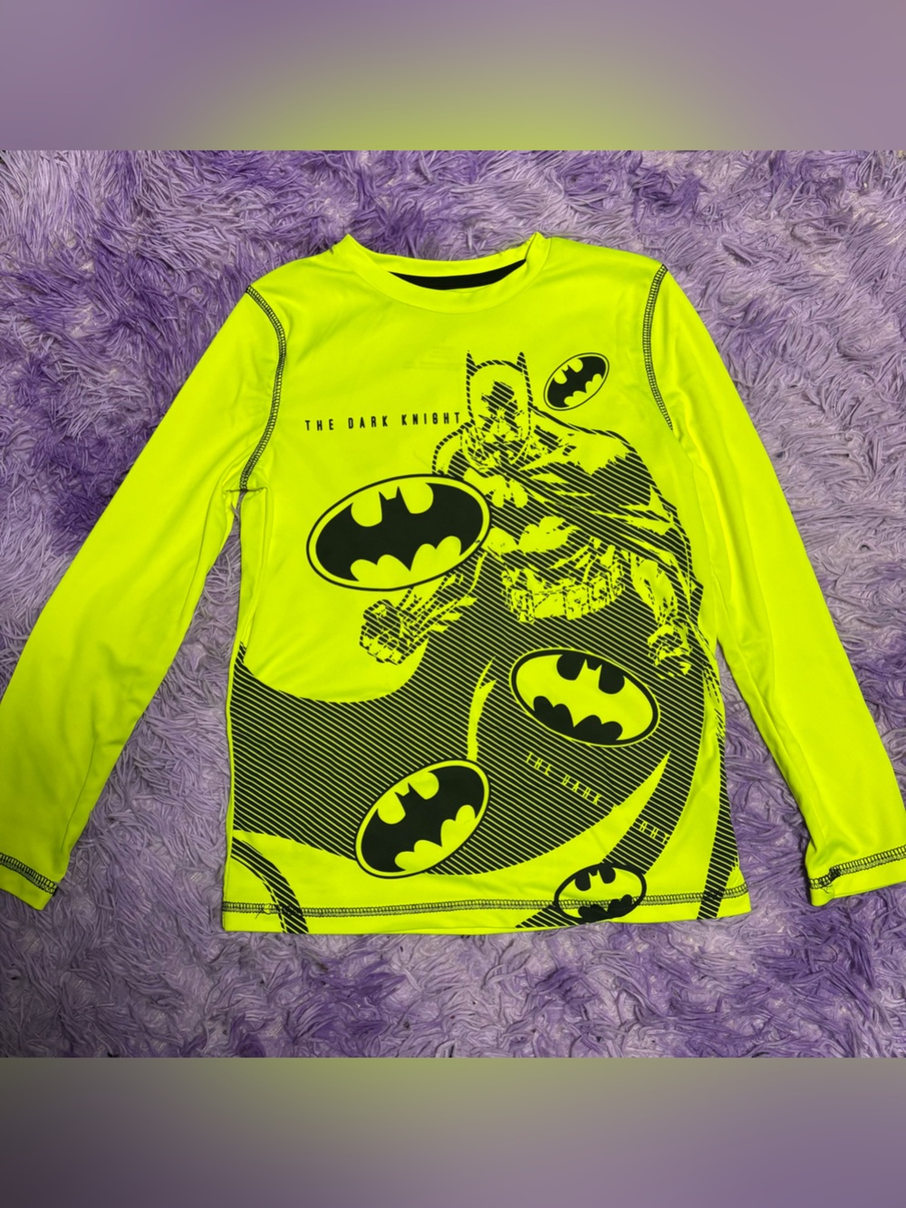 Batman Neon Yellow and Black Kids Rash Guard Swim Top